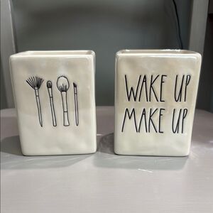 Rae Dunn Cream and Black Makeup Brush Holders
